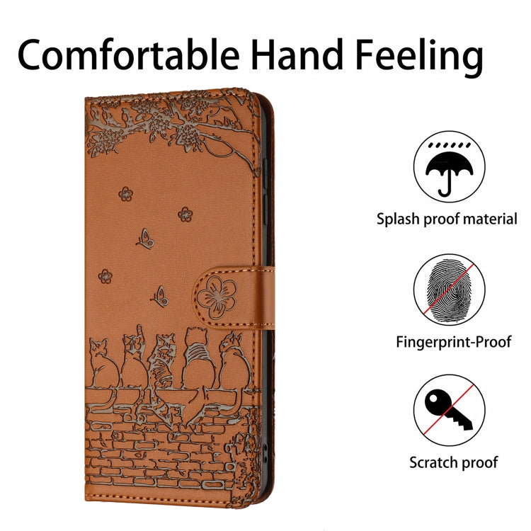 For Samsung Galaxy S25 Ultra 5G Cat Embossing Pattern Leather Phone Case with Lanyard(Brown) by buy2fix