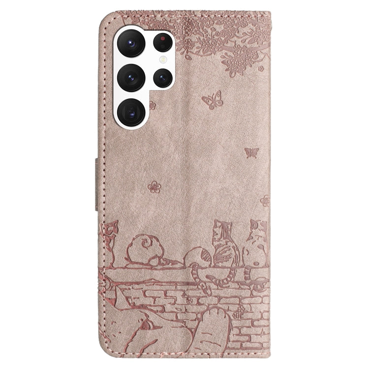 For Samsung Galaxy S25 Ultra 5G Cat Embossing Pattern Leather Phone Case with Lanyard(Grey) by buy2fix