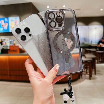 For iPhone 12 Loves Leaves Gradient Glitter Bracelets Carbon Fiber Magsafe TPU Phone Case(Purple) by buy2fix