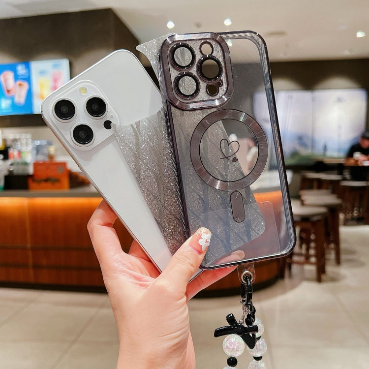 For iPhone 12 Pro Max Loves Leaves Gradient Glitter Bracelets Carbon Fiber Magsafe TPU Phone Case(Blue) by buy2fix