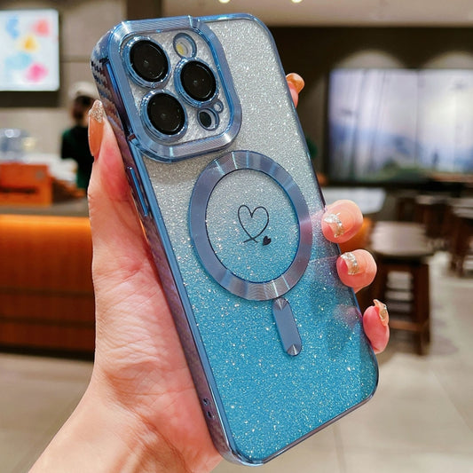 For iPhone 13 Pro Max Loves Gradient Glitter Carbon Fiber Magsafe TPU Phone Case(Blue) by buy2fix