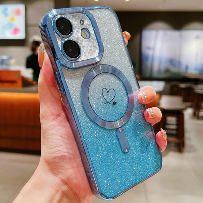 For iPhone 11 Loves Gradient Glitter Carbon Fiber Magsafe TPU Phone Case(Blue) by buy2fix