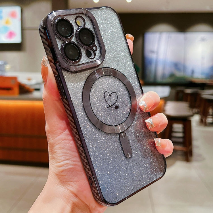 For iPhone 11 Pro Loves Gradient Glitter Carbon Fiber Magsafe TPU Phone Case(Black) by buy2fix