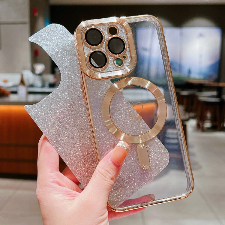 For iPhone 11 Loves Gradient Glitter Carbon Fiber Magsafe TPU Phone Case(Gold) by buy2fix