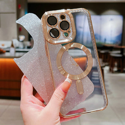 For iPhone 11 Pro Max Loves Gradient Glitter Carbon Fiber Magsafe TPU Phone Case(Pink) by buy2fix