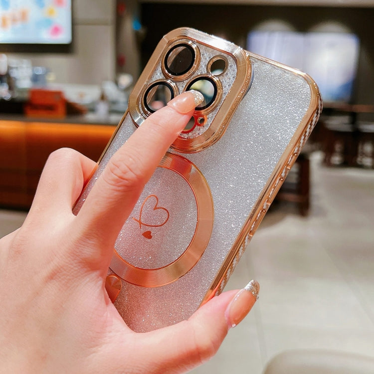 For iPhone 13 Pro Max Loves Gradient Glitter Carbon Fiber Magsafe TPU Phone Case(Green Silver) by buy2fix