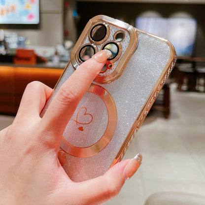 For iPhone 13 Loves Gradient Glitter Carbon Fiber Magsafe TPU Phone Case(Pink) by buy2fix