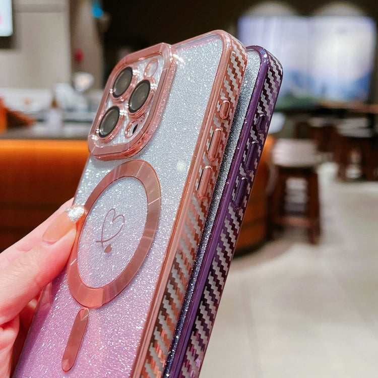 For iPhone 12 Pro Max Loves Gradient Glitter Carbon Fiber Magsafe TPU Phone Case(Purple) by buy2fix
