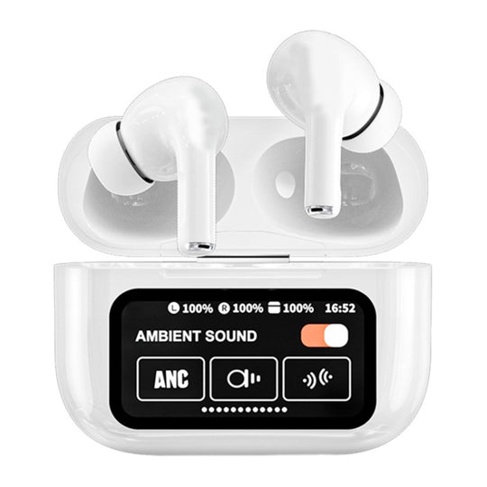 A9 Pro Smart Colorful Touch Screen ANC + ENC Noise Reduction Wireless Bluetooth Earphone(White)