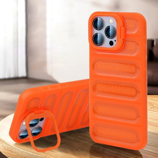 For iPhone 16 Pro Invisible Holder Cooling Phone Case(Transparent Orange) by buy2fix