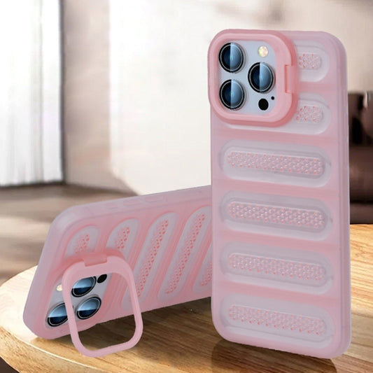 For iPhone 16 Pro Invisible Holder Cooling Phone Case(Transparent Pink) by buy2fix