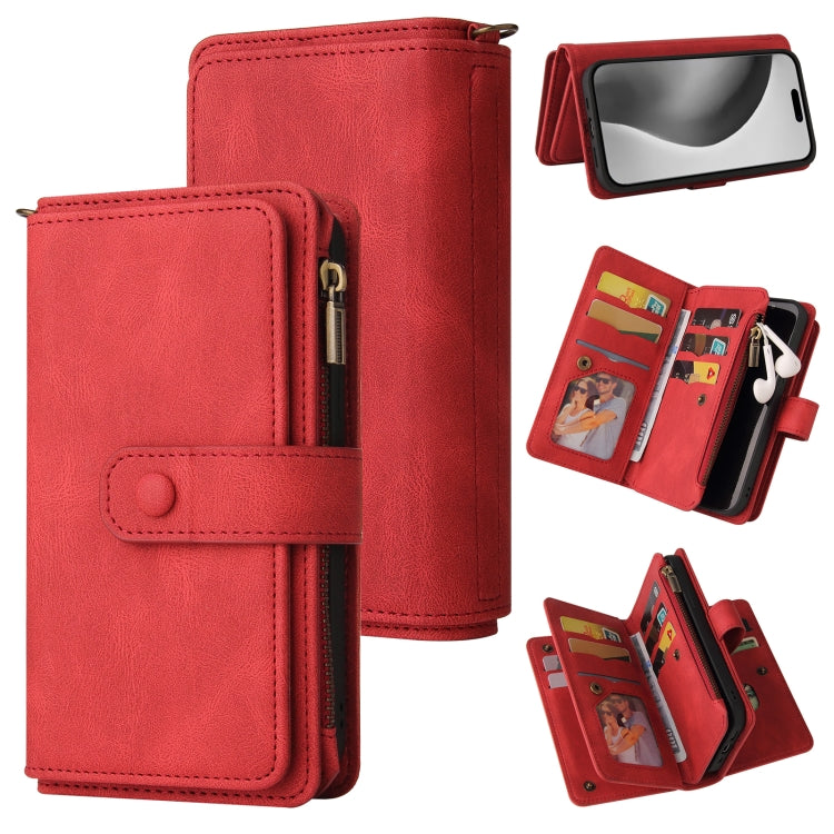 For iPhone 16 Pro Max Skin Feel Multi Card Slots Zipper Wallet Leather Phone Case(Red) by buy2fix