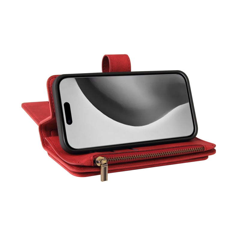 For iPhone 16 Pro Max Skin Feel Multi Card Slots Zipper Wallet Leather Phone Case(Red) by buy2fix