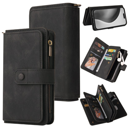 For iPhone 16 Pro Max Skin Feel Multi Card Slots Zipper Wallet Leather Phone Case(Black) - iPhone 16 Pro Max Cases by buy2fix | Online Shopping UK | buy2fix