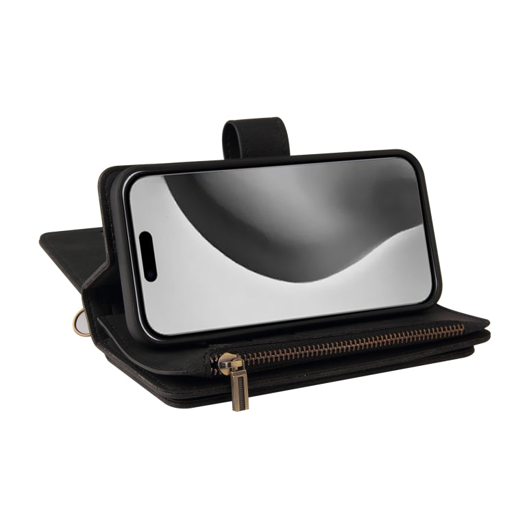 For iPhone 16 Pro Max Skin Feel Multi Card Slots Zipper Wallet Leather Phone Case(Black) - iPhone 16 Pro Max Cases by buy2fix | Online Shopping UK | buy2fix