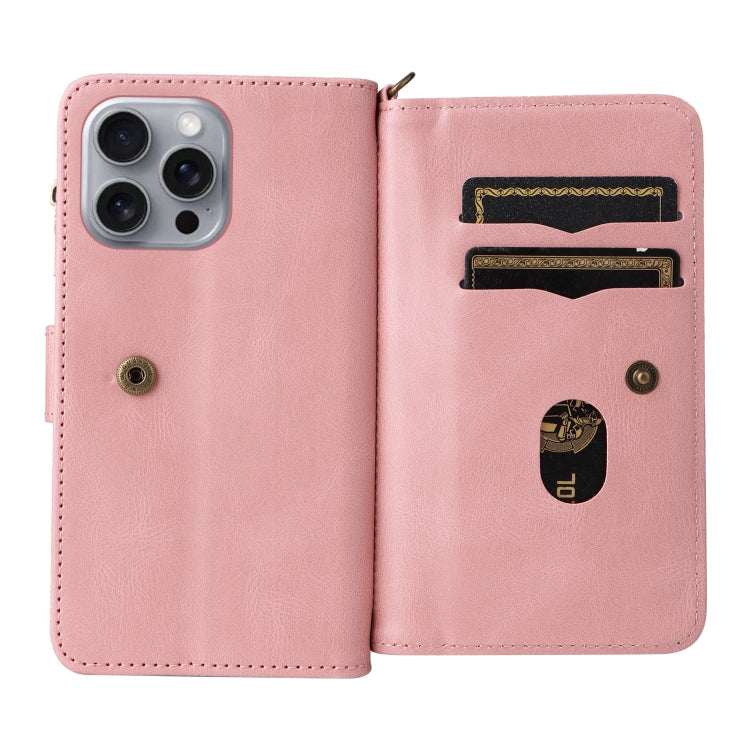 For iPhone 16 Pro Max Skin Feel Multi Card Slots Zipper Wallet Leather Phone Case(Pink) - iPhone 16 Pro Max Cases by buy2fix | Online Shopping UK | buy2fix