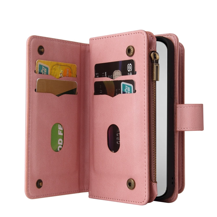 For iPhone 16 Pro Max Skin Feel Multi Card Slots Zipper Wallet Leather Phone Case(Pink) - iPhone 16 Pro Max Cases by buy2fix | Online Shopping UK | buy2fix