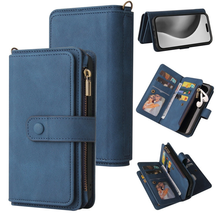 For iPhone 16 Pro Max Skin Feel Multi Card Slots Zipper Wallet Leather Phone Case(Blue) - iPhone 16 Pro Max Cases by buy2fix | Online Shopping UK | buy2fix