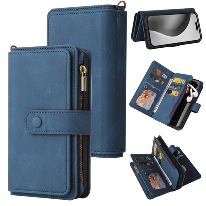 For iPhone 16 Pro Max Skin Feel Multi Card Slots Zipper Wallet Leather Phone Case(Blue) - iPhone 16 Pro Max Cases by buy2fix | Online Shopping UK | buy2fix
