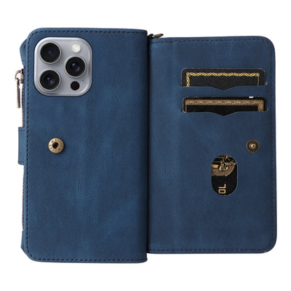 For iPhone 16 Pro Max Skin Feel Multi Card Slots Zipper Wallet Leather Phone Case(Blue) - iPhone 16 Pro Max Cases by buy2fix | Online Shopping UK | buy2fix