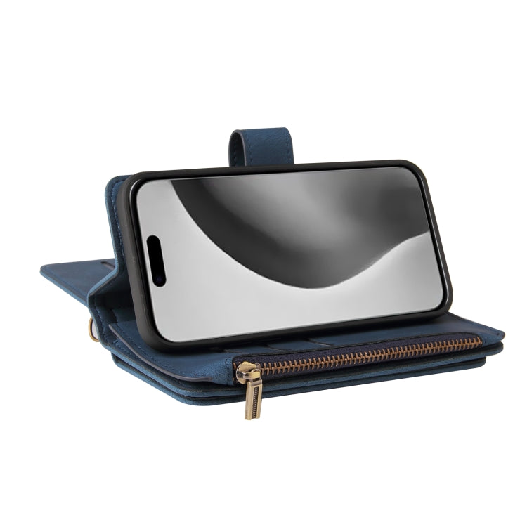 For iPhone 16 Pro Max Skin Feel Multi Card Slots Zipper Wallet Leather Phone Case(Blue) - iPhone 16 Pro Max Cases by buy2fix | Online Shopping UK | buy2fix