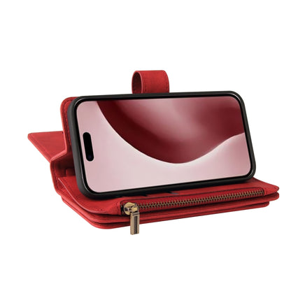 For iPhone 16 Pro Skin Feel Multi Card Slots Zipper Wallet Leather Phone Case(Red) - iPhone 16 Pro Cases by buy2fix | Online Shopping UK | buy2fix