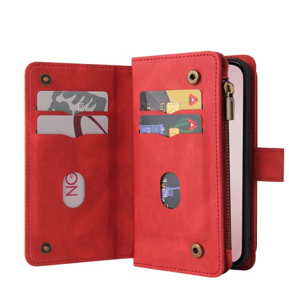 For iPhone 16 Pro Skin Feel Multi Card Slots Zipper Wallet Leather Phone Case(Red) - iPhone 16 Pro Cases by buy2fix | Online Shopping UK | buy2fix