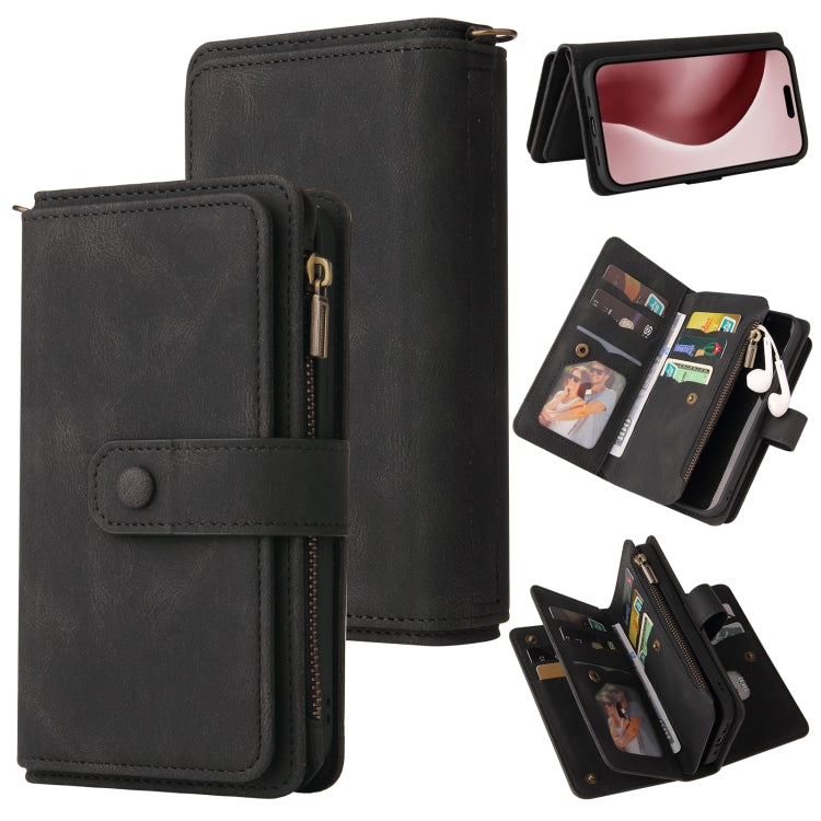 For iPhone 16 Pro Skin Feel Multi Card Slots Zipper Wallet Leather Phone Case(Black) - iPhone 16 Pro Cases by buy2fix | Online Shopping UK | buy2fix