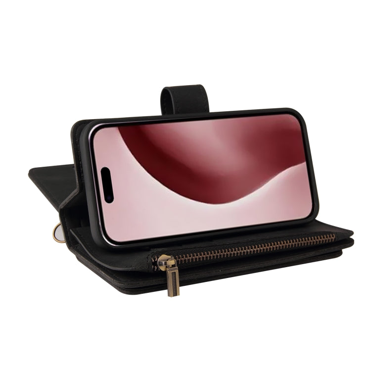 For iPhone 16 Pro Skin Feel Multi Card Slots Zipper Wallet Leather Phone Case(Black) - iPhone 16 Pro Cases by buy2fix | Online Shopping UK | buy2fix