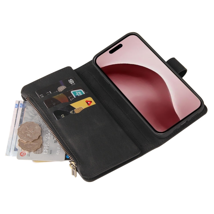 For iPhone 16 Pro Skin Feel Multi Card Slots Zipper Wallet Leather Phone Case(Black) - iPhone 16 Pro Cases by buy2fix | Online Shopping UK | buy2fix