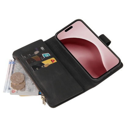 For iPhone 16 Pro Skin Feel Multi Card Slots Zipper Wallet Leather Phone Case(Black) - iPhone 16 Pro Cases by buy2fix | Online Shopping UK | buy2fix