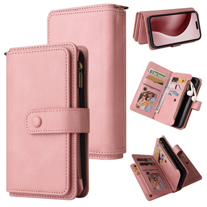 For iPhone 16 Pro Skin Feel Multi Card Slots Zipper Wallet Leather Phone Case(Pink) by buy2fix