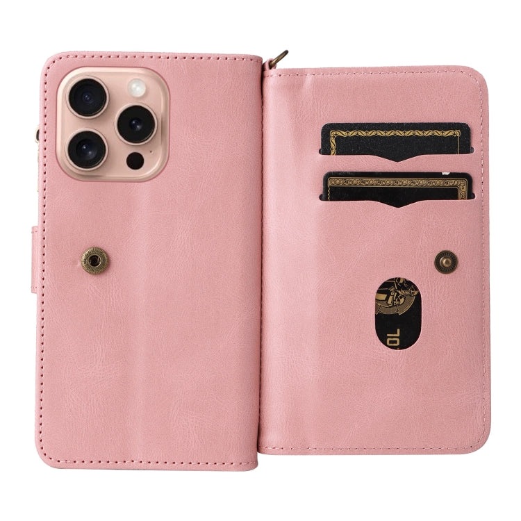 For iPhone 16 Pro Skin Feel Multi Card Slots Zipper Wallet Leather Phone Case(Pink) by buy2fix