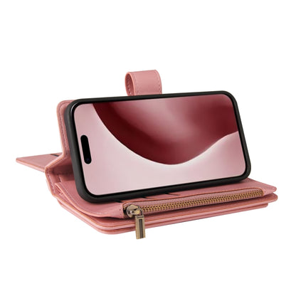 For iPhone 16 Pro Skin Feel Multi Card Slots Zipper Wallet Leather Phone Case(Pink) by buy2fix