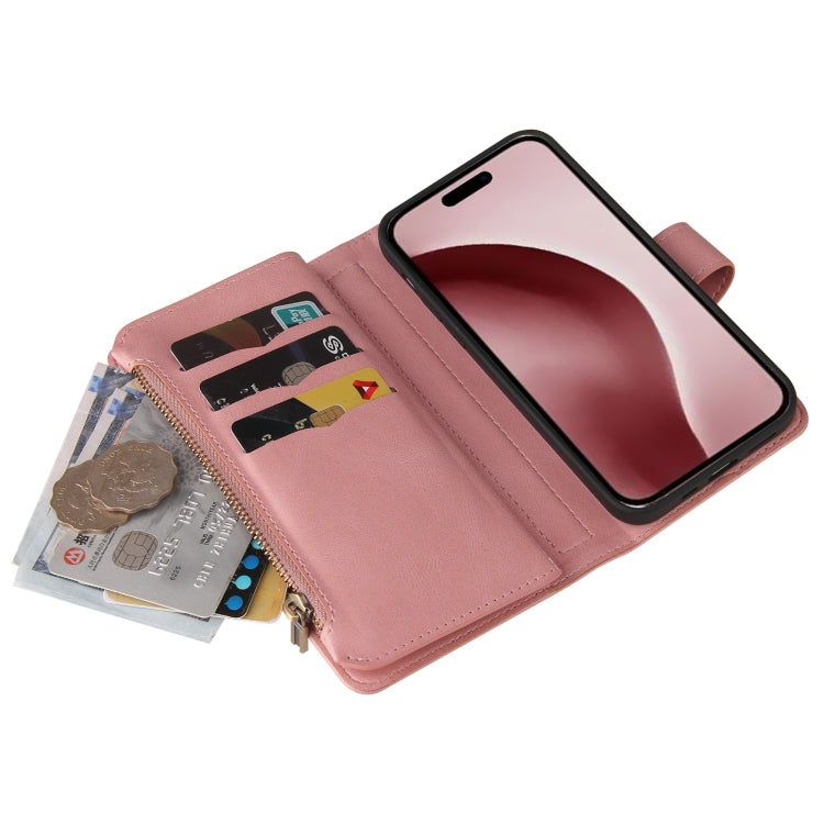 For iPhone 16 Pro Skin Feel Multi Card Slots Zipper Wallet Leather Phone Case(Pink) by buy2fix