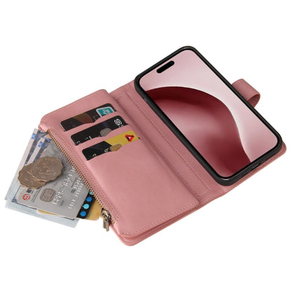 For iPhone 16 Pro Skin Feel Multi Card Slots Zipper Wallet Leather Phone Case(Pink) by buy2fix