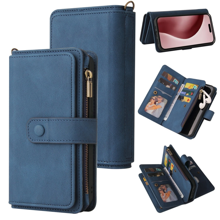 For iPhone 16 Pro Skin Feel Multi Card Slots Zipper Wallet Leather Phone Case(Blue) - iPhone 16 Pro Cases by buy2fix | Online Shopping UK | buy2fix