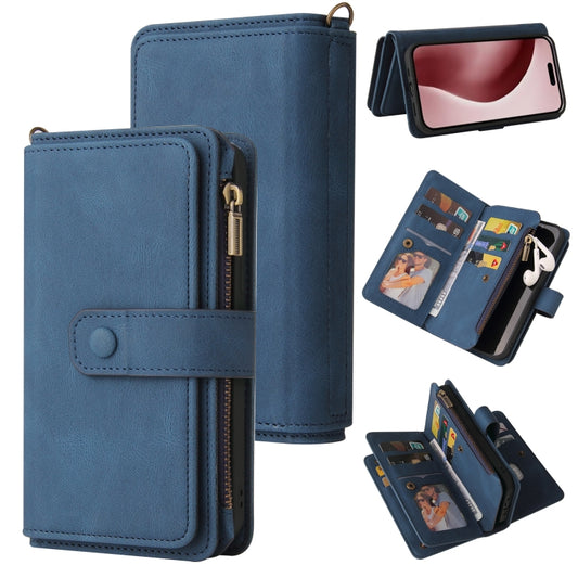 For iPhone 16 Pro Skin Feel Multi Card Slots Zipper Wallet Leather Phone Case(Blue) - iPhone 16 Pro Cases by buy2fix | Online Shopping UK | buy2fix