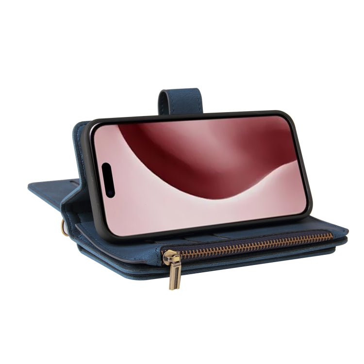 For iPhone 16 Pro Skin Feel Multi Card Slots Zipper Wallet Leather Phone Case(Blue) - iPhone 16 Pro Cases by buy2fix | Online Shopping UK | buy2fix