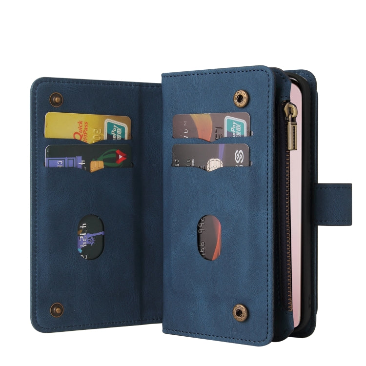 For iPhone 16 Pro Skin Feel Multi Card Slots Zipper Wallet Leather Phone Case(Blue) - iPhone 16 Pro Cases by buy2fix | Online Shopping UK | buy2fix