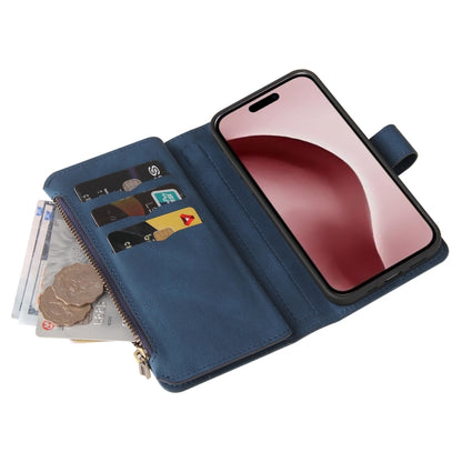 For iPhone 16 Pro Skin Feel Multi Card Slots Zipper Wallet Leather Phone Case(Blue) - iPhone 16 Pro Cases by buy2fix | Online Shopping UK | buy2fix