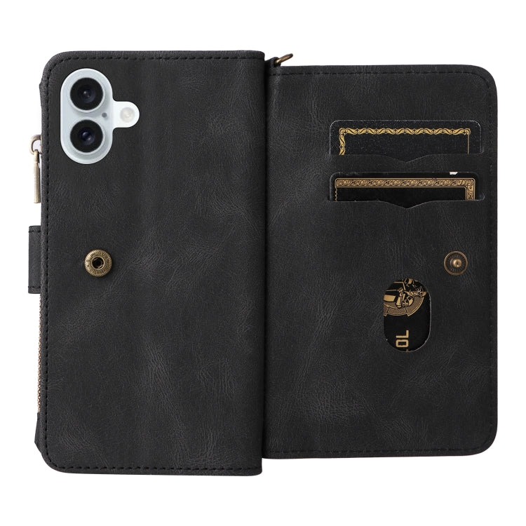 For iPhone 16 Plus Skin Feel Multi Card Slots Zipper Wallet Leather Phone Case(Black) - iPhone 16 Plus Cases by buy2fix | Online Shopping UK | buy2fix