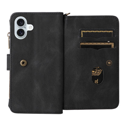 For iPhone 16 Plus Skin Feel Multi Card Slots Zipper Wallet Leather Phone Case(Black) - iPhone 16 Plus Cases by buy2fix | Online Shopping UK | buy2fix