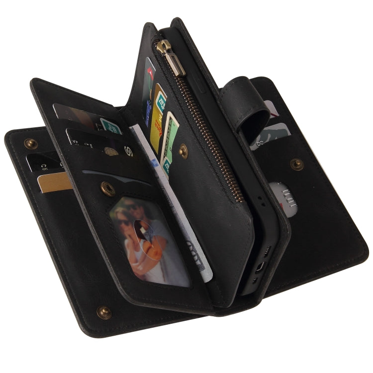 For iPhone 16 Plus Skin Feel Multi Card Slots Zipper Wallet Leather Phone Case(Black) - iPhone 16 Plus Cases by buy2fix | Online Shopping UK | buy2fix