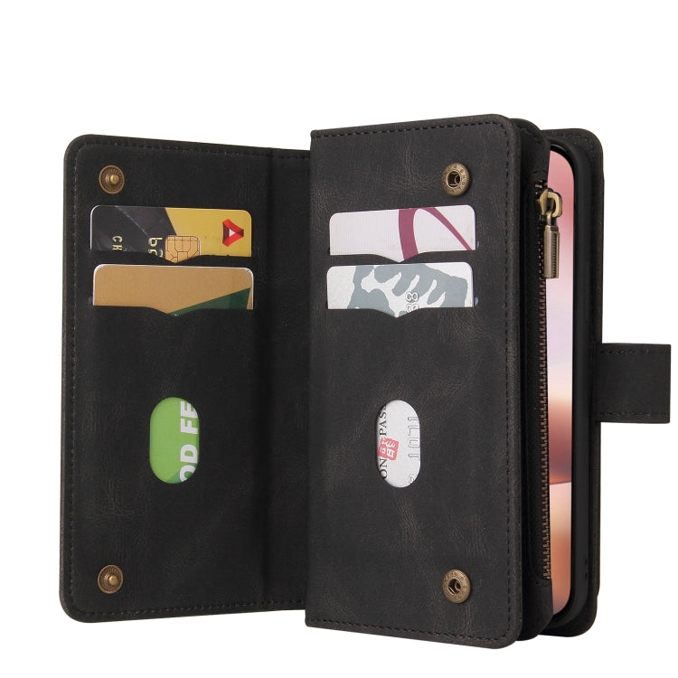 For iPhone 16 Plus Skin Feel Multi Card Slots Zipper Wallet Leather Phone Case(Black) - iPhone 16 Plus Cases by buy2fix | Online Shopping UK | buy2fix