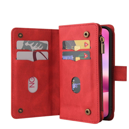 For iPhone 16 Skin Feel Multi Card Slots Zipper Wallet Leather Phone Case(Red) - iPhone 16 Cases by buy2fix | Online Shopping UK | buy2fix