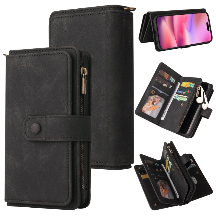 For iPhone 16 Skin Feel Multi Card Slots Zipper Wallet Leather Phone Case(Black) - iPhone 16 Cases by buy2fix | Online Shopping UK | buy2fix