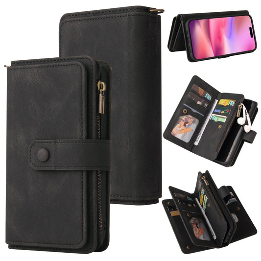 For iPhone 16 Skin Feel Multi Card Slots Zipper Wallet Leather Phone Case(Black) - iPhone 16 Cases by buy2fix | Online Shopping UK | buy2fix