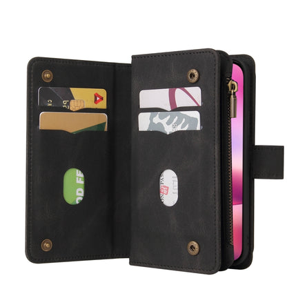 For iPhone 16 Skin Feel Multi Card Slots Zipper Wallet Leather Phone Case(Black) - iPhone 16 Cases by buy2fix | Online Shopping UK | buy2fix