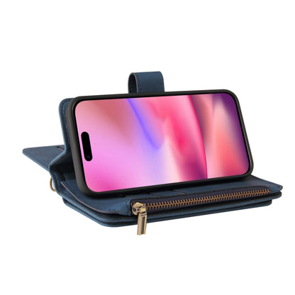 For iPhone 16 Skin Feel Multi Card Slots Zipper Wallet Leather Phone Case(Blue) - iPhone 16 Cases by buy2fix | Online Shopping UK | buy2fix